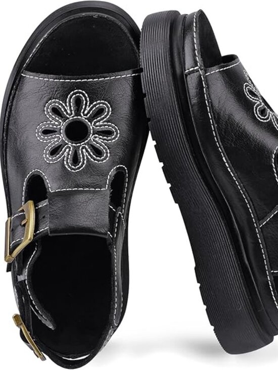 branded Shoes - Platform Sandals for Women Chunky Ankle Buckle Casual Open Toe Comfortable Flowe
